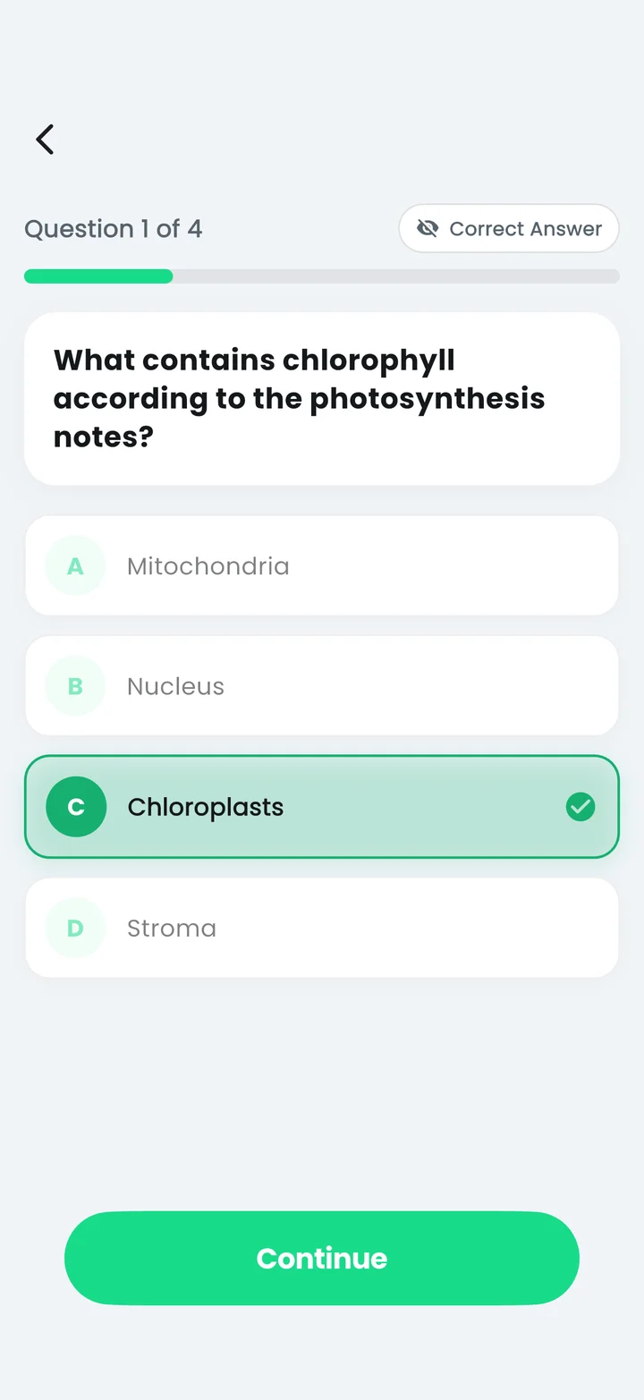 Quizziz biology quiz with Chloroplasts selected as the answer